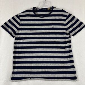 Polo Ralph Lauren, Striped T-Shirt, Gray and Dark Blue, Crew Neck,